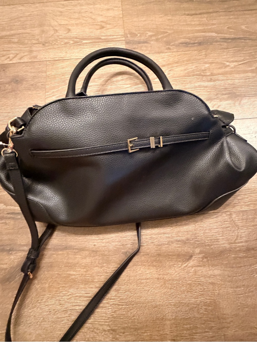 a new day Black Pebbled Satchel with Gold Accent Hardware